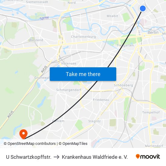 U Schwartzkopffstr. to Krankenhaus Waldfriede e. V. map