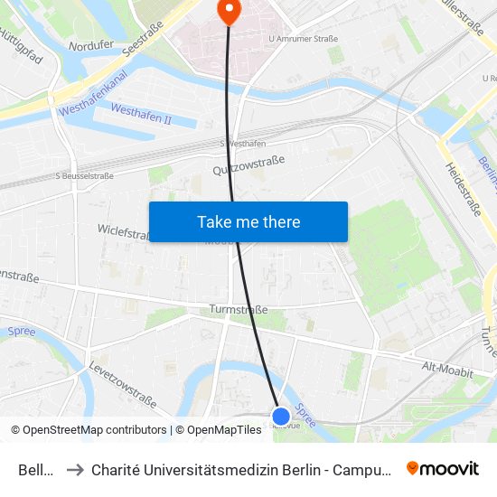 Bellevue to Charité Universitätsmedizin Berlin - Campus Virchow Klinikum map