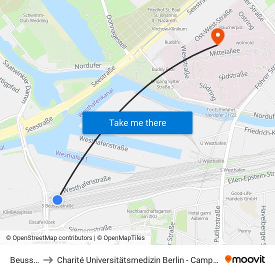 Beusselstr. to Charité Universitätsmedizin Berlin - Campus Virchow Klinikum map