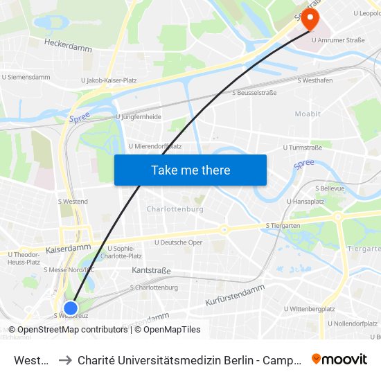 Westkreuz to Charité Universitätsmedizin Berlin - Campus Virchow Klinikum map