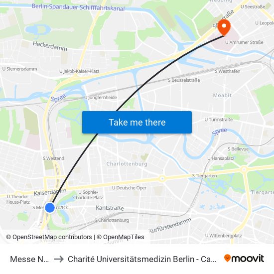 Messe Nord/Icc to Charité Universitätsmedizin Berlin - Campus Virchow Klinikum map