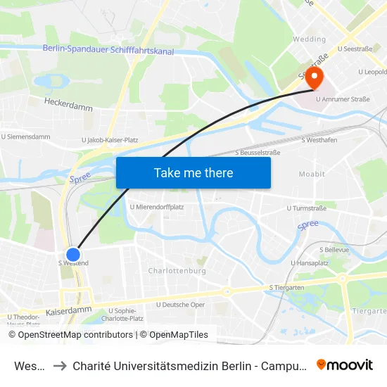 Westend to Charité Universitätsmedizin Berlin - Campus Virchow Klinikum map