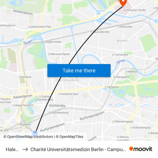 Halensee to Charité Universitätsmedizin Berlin - Campus Virchow Klinikum map
