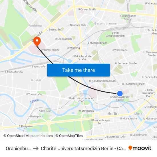 Oranienburger Str. to Charité Universitätsmedizin Berlin - Campus Virchow Klinikum map