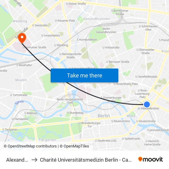 Alexanderplatz to Charité Universitätsmedizin Berlin - Campus Virchow Klinikum map