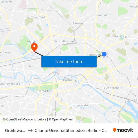 Greifswalder Str. to Charité Universitätsmedizin Berlin - Campus Virchow Klinikum map