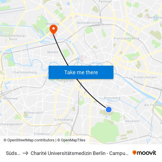 Südstern to Charité Universitätsmedizin Berlin - Campus Virchow Klinikum map