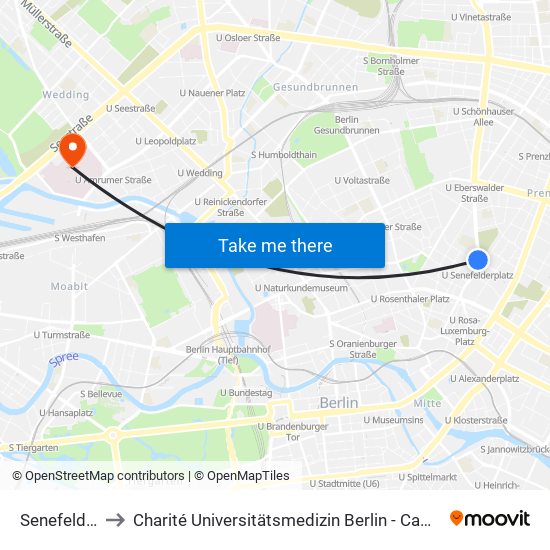 Senefelderplatz to Charité Universitätsmedizin Berlin - Campus Virchow Klinikum map