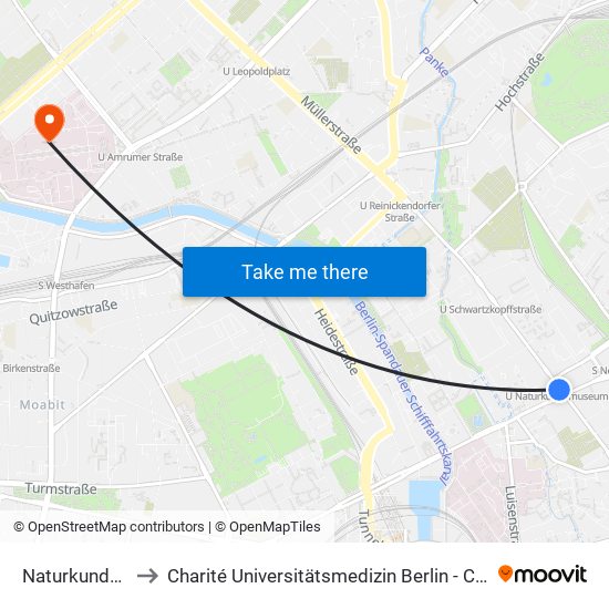 Naturkundemuseum to Charité Universitätsmedizin Berlin - Campus Virchow Klinikum map