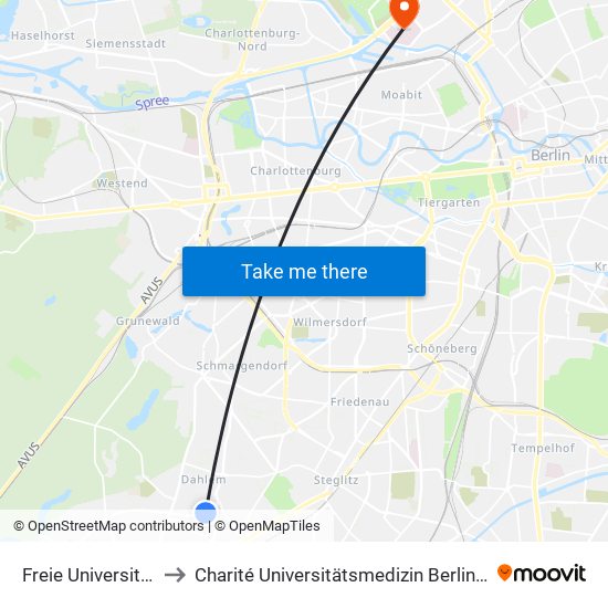 Freie Universität (Thielplatz) to Charité Universitätsmedizin Berlin - Campus Virchow Klinikum map