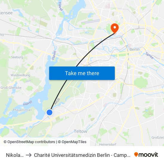 Nikolassee to Charité Universitätsmedizin Berlin - Campus Virchow Klinikum map