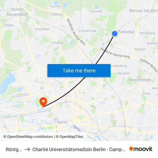 Röntgental to Charité Universitätsmedizin Berlin - Campus Virchow Klinikum map