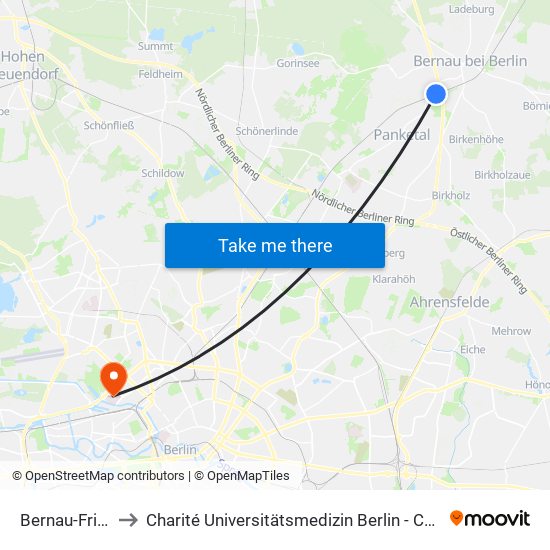 Bernau-Friedenstal to Charité Universitätsmedizin Berlin - Campus Virchow Klinikum map