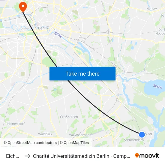 Eichwalde to Charité Universitätsmedizin Berlin - Campus Virchow Klinikum map
