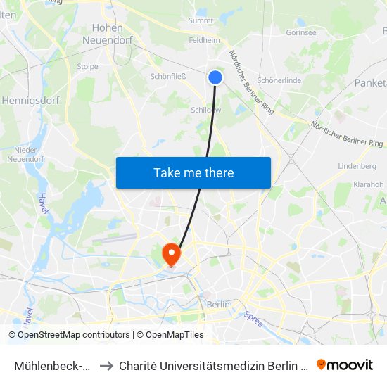 Mühlenbeck-Mönchmühle to Charité Universitätsmedizin Berlin - Campus Virchow Klinikum map