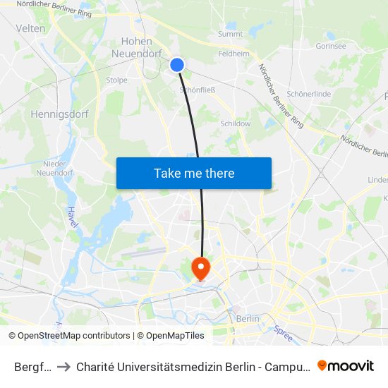 Bergfelde to Charité Universitätsmedizin Berlin - Campus Virchow Klinikum map