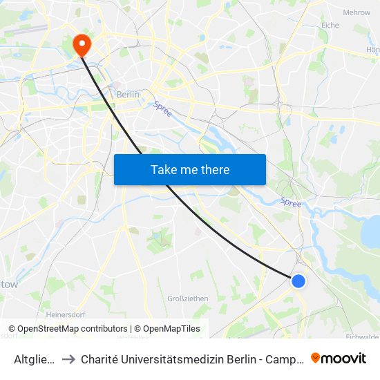 Altglienicke to Charité Universitätsmedizin Berlin - Campus Virchow Klinikum map