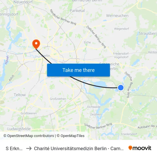 S Erkner Bhf to Charité Universitätsmedizin Berlin - Campus Virchow Klinikum map