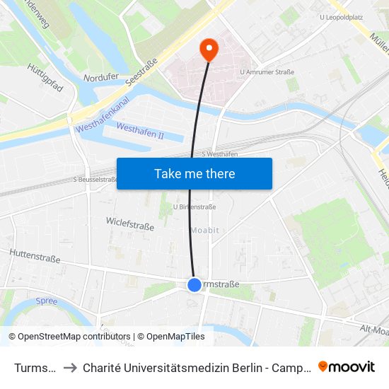 Turmstraße to Charité Universitätsmedizin Berlin - Campus Virchow Klinikum map