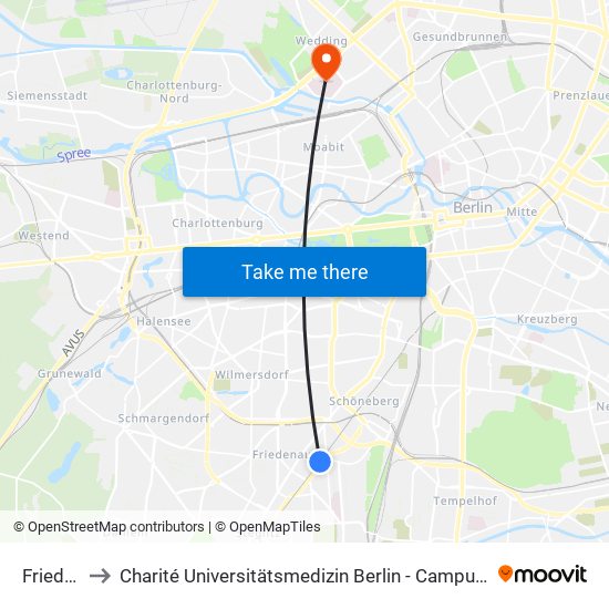 Friedenau to Charité Universitätsmedizin Berlin - Campus Virchow Klinikum map