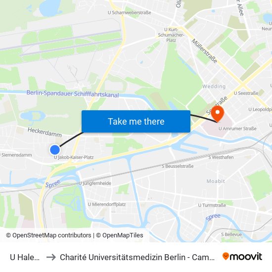 U Halemweg to Charité Universitätsmedizin Berlin - Campus Virchow Klinikum map