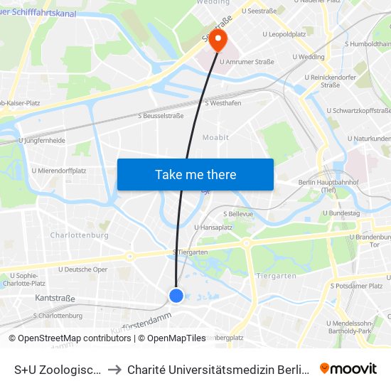 S+U Zoologischer Garten Bhf to Charité Universitätsmedizin Berlin - Campus Virchow Klinikum map