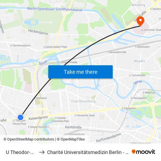 U Theodor-Heuss-Platz to Charité Universitätsmedizin Berlin - Campus Virchow Klinikum map