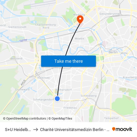 S+U Heidelberger Platz to Charité Universitätsmedizin Berlin - Campus Virchow Klinikum map