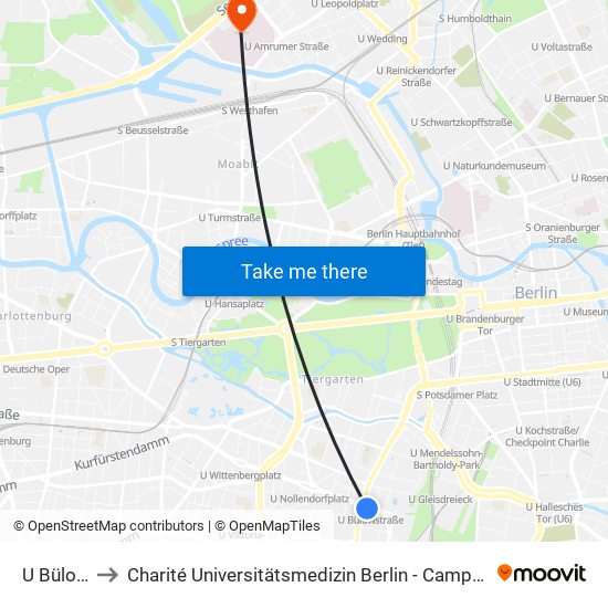 U Bülowstr. to Charité Universitätsmedizin Berlin - Campus Virchow Klinikum map