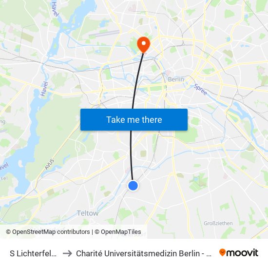 S Lichterfelde Ost Bhf to Charité Universitätsmedizin Berlin - Campus Virchow Klinikum map