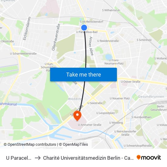 U Paracelsus-Bad to Charité Universitätsmedizin Berlin - Campus Virchow Klinikum map