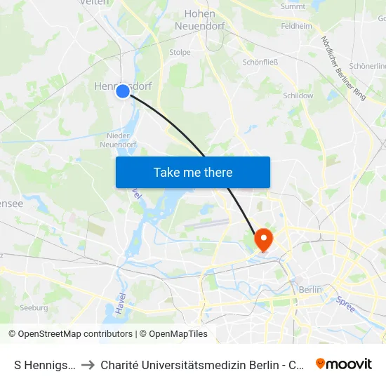S Hennigsdorf Bhf to Charité Universitätsmedizin Berlin - Campus Virchow Klinikum map