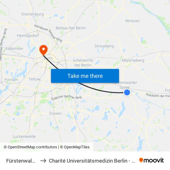 Fürstenwalde, Süd Bhf to Charité Universitätsmedizin Berlin - Campus Virchow Klinikum map