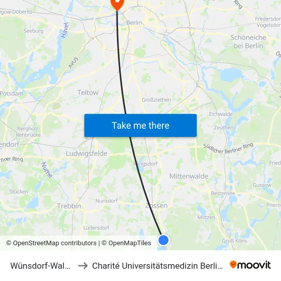Wünsdorf-Waldstadt Bahnhof to Charité Universitätsmedizin Berlin - Campus Virchow Klinikum map