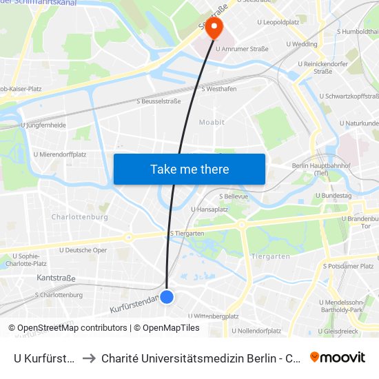 U Kurfürstendamm to Charité Universitätsmedizin Berlin - Campus Virchow Klinikum map