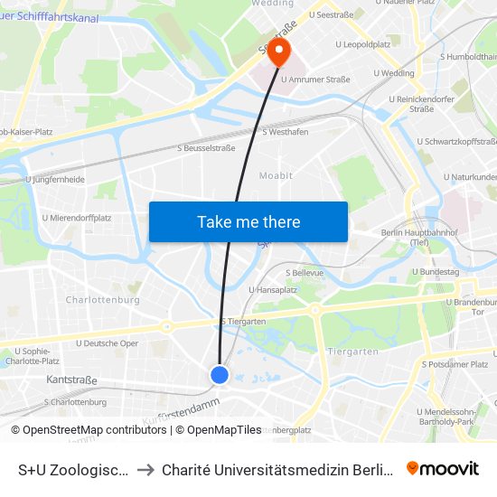 S+U Zoologischer Garten Bhf to Charité Universitätsmedizin Berlin - Campus Virchow Klinikum map