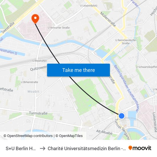 S+U Berlin Hauptbahnhof to Charité Universitätsmedizin Berlin - Campus Virchow Klinikum map