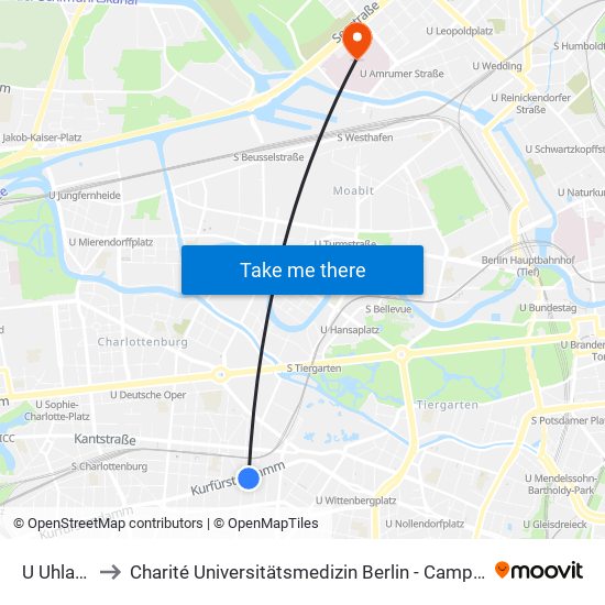 U Uhlandstr. to Charité Universitätsmedizin Berlin - Campus Virchow Klinikum map