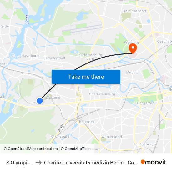 S Olympiastadion to Charité Universitätsmedizin Berlin - Campus Virchow Klinikum map