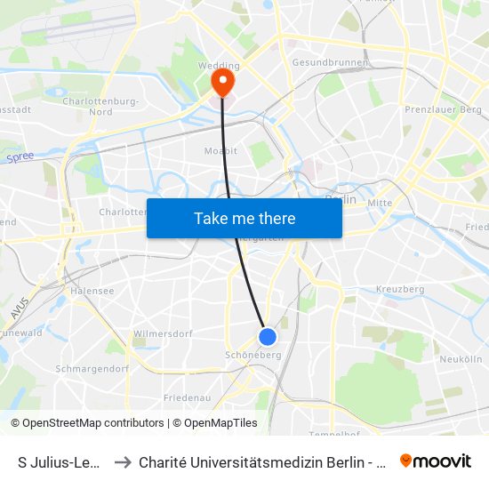 S Julius-Leber-Brücke to Charité Universitätsmedizin Berlin - Campus Virchow Klinikum map