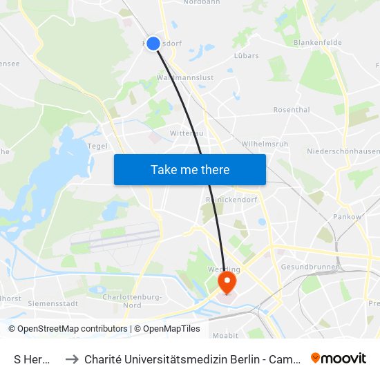 S Hermsdorf to Charité Universitätsmedizin Berlin - Campus Virchow Klinikum map