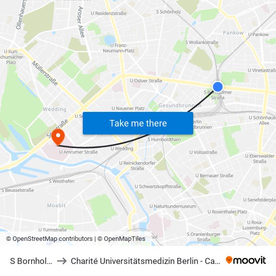 S Bornholmer Str. to Charité Universitätsmedizin Berlin - Campus Virchow Klinikum map
