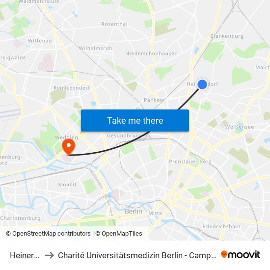 Heinersdorf to Charité Universitätsmedizin Berlin - Campus Virchow Klinikum map