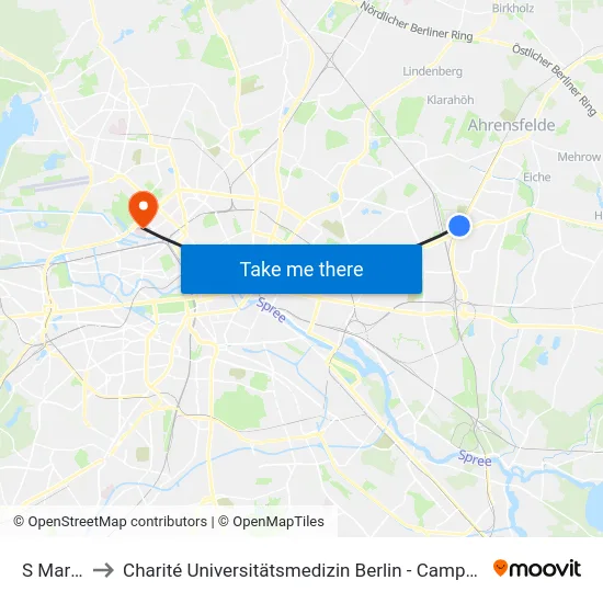 S Marzahn to Charité Universitätsmedizin Berlin - Campus Virchow Klinikum map