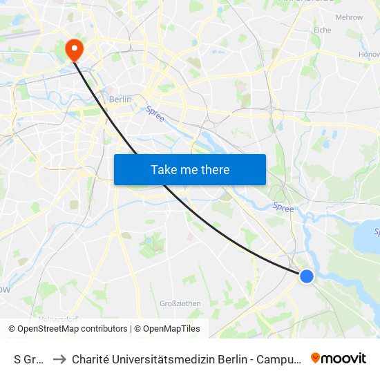 S Grünau to Charité Universitätsmedizin Berlin - Campus Virchow Klinikum map