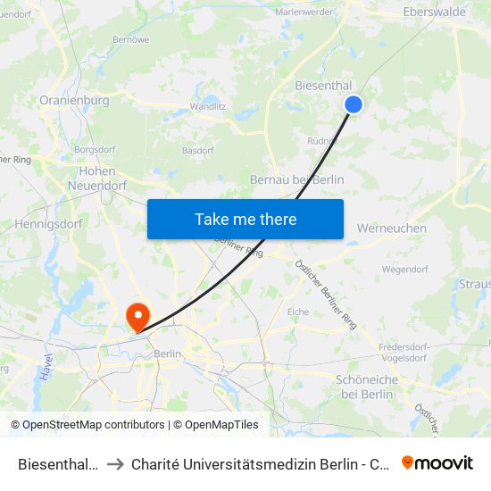 Biesenthal Bahnhof to Charité Universitätsmedizin Berlin - Campus Virchow Klinikum map