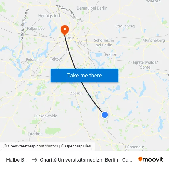 Halbe Bahnhof to Charité Universitätsmedizin Berlin - Campus Virchow Klinikum map