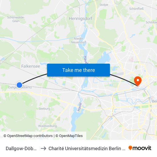Dallgow-Döberitz Bahnhof to Charité Universitätsmedizin Berlin - Campus Virchow Klinikum map