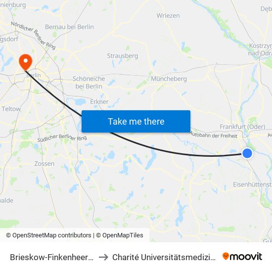 Brieskow-Finkenheerd Kraftwerk Finkenheerd Bhf to Charité Universitätsmedizin Berlin - Campus Virchow Klinikum map