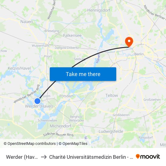 Werder (Havel) Bahnhof to Charité Universitätsmedizin Berlin - Campus Virchow Klinikum map